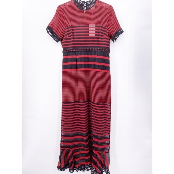 FoxieDox Cassius Maxi Dress Red Black Stripe Large - Picture 2 of 16